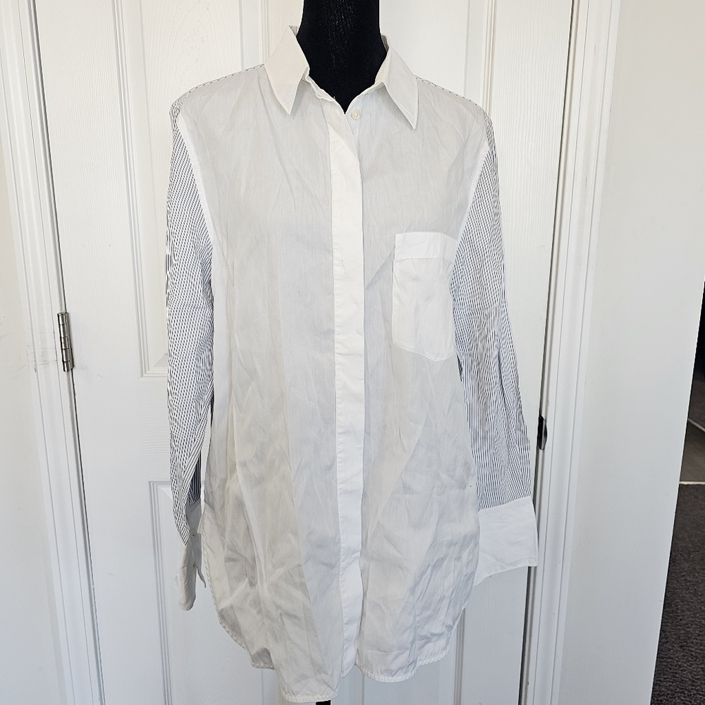 Vince White and BluePinned Striped Button-Up Shirt Size 10{bx8}